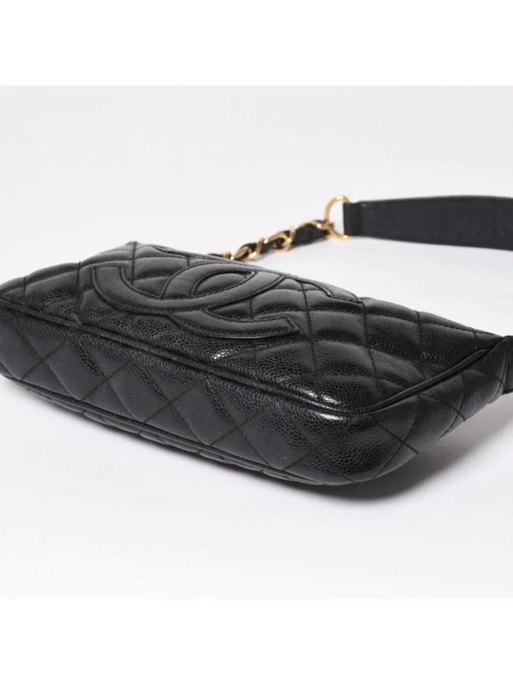 Chanel Chain Shoulder Bag Quilted Caviar Leather CC Logo Black Pouch